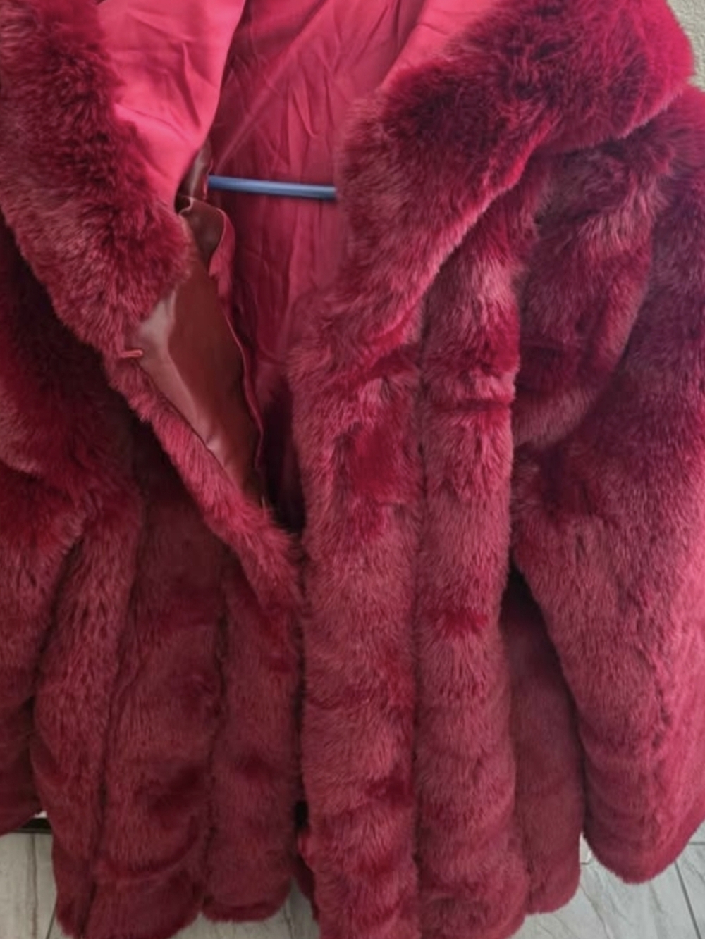Women's Red Faux Fur Coat - Plush Winter Jacket